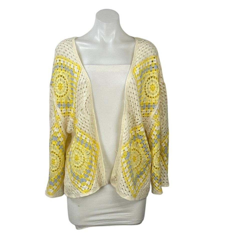 Anthropologie Pol Granny Square Crochet Long Sleeve Open Cardigan Sweater Top Os